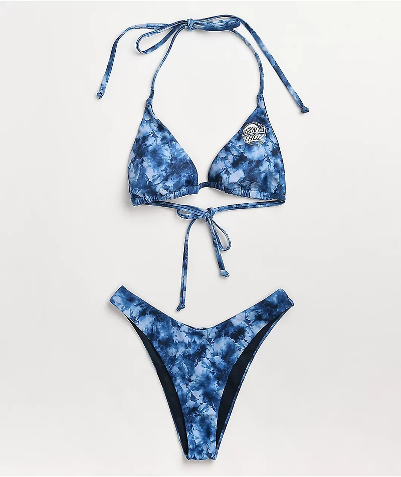 Santa Cruz Wave Dot Blue Tie Dye High Leg Bikini Bottom