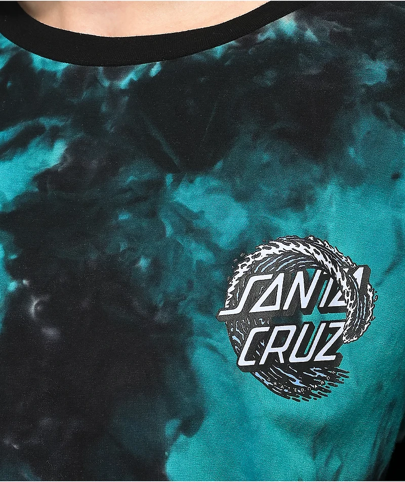 Santa Cruz White Cap Dot Teal Tie Dye Long Sleeve T-Shirt