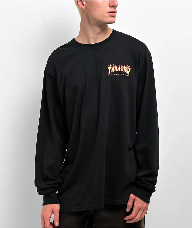 Santa Cruz x Thrasher Flame Dot Black Long Sleeve T-Shirt