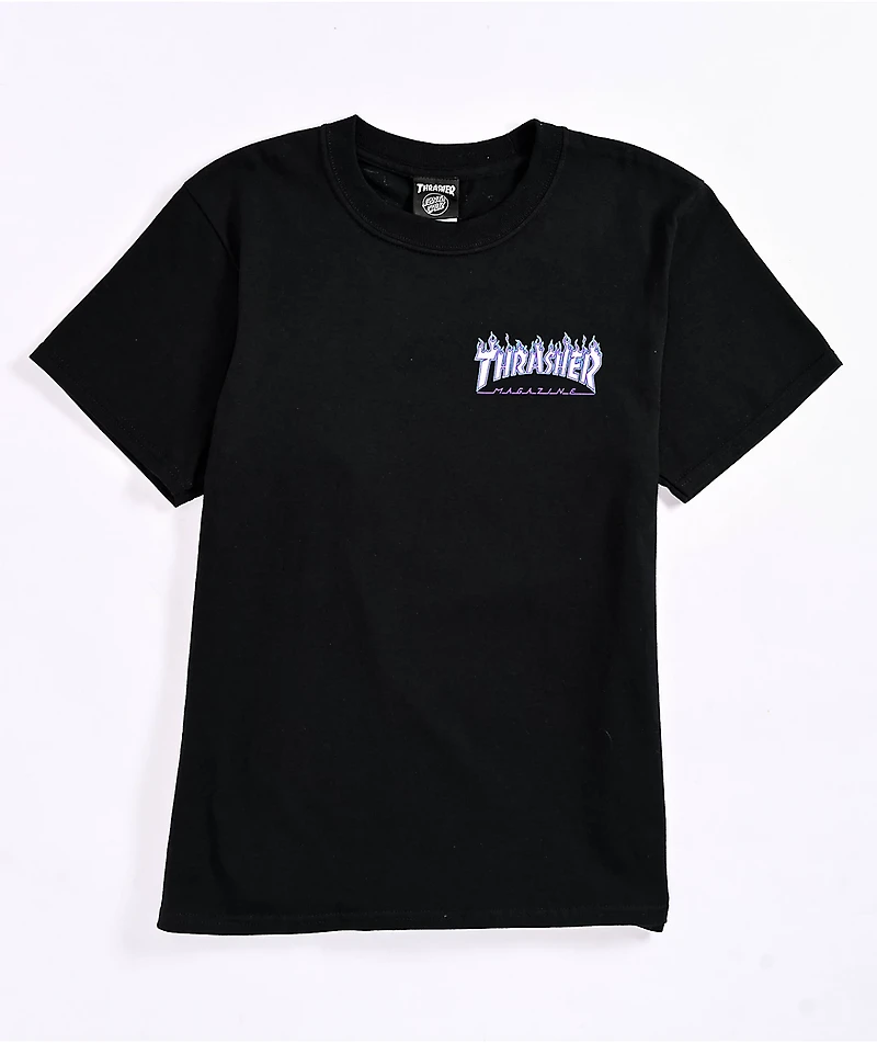 Santa Cruz x Thrasher Kids Flame Dot Black T-Shirt