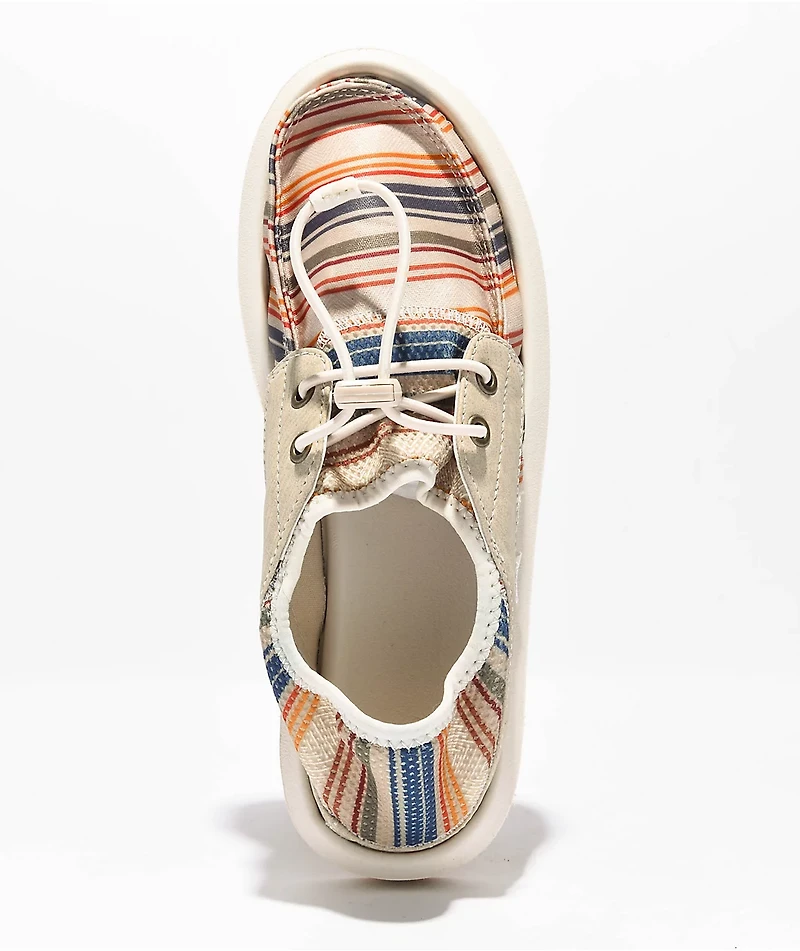 Sanuk Boaties ST Print Beige & Khaki Coastal Stripe Boat Shoes