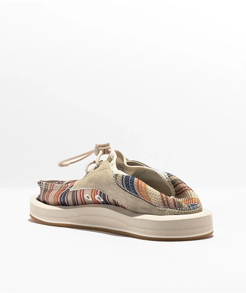 Sanuk Boaties ST Print Beige & Khaki Coastal Stripe Boat Shoes