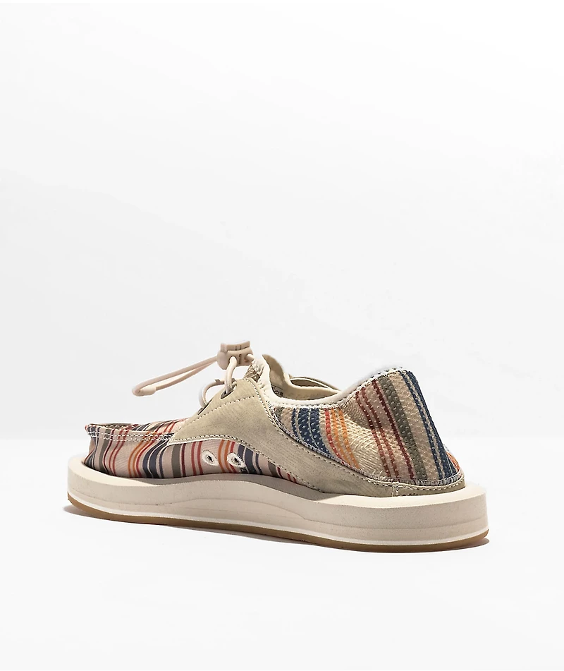 Sanuk Boaties ST Print Beige & Khaki Coastal Stripe Boat Shoes