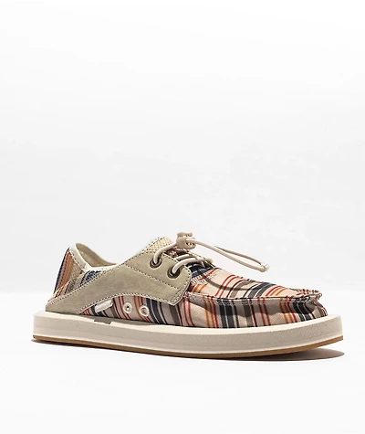 Sanuk Boaties ST Print Beige & Khaki Coastal Stripe Boat Shoes