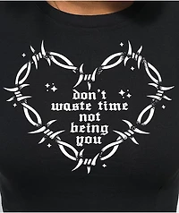 Schaf Don't Waste Time Black Crop T-Shirt
