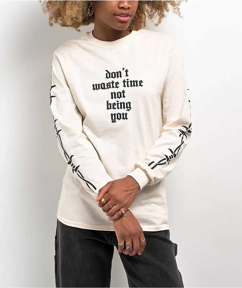 Schaf Don't Waste Time Natural Long Sleeve T-Shirt