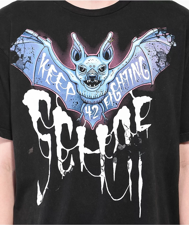 Schaf Keep Fighting Bat Black Wash T-Shirt