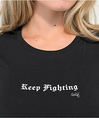 Schaf Keep Fighting Black Crop T-Shirt