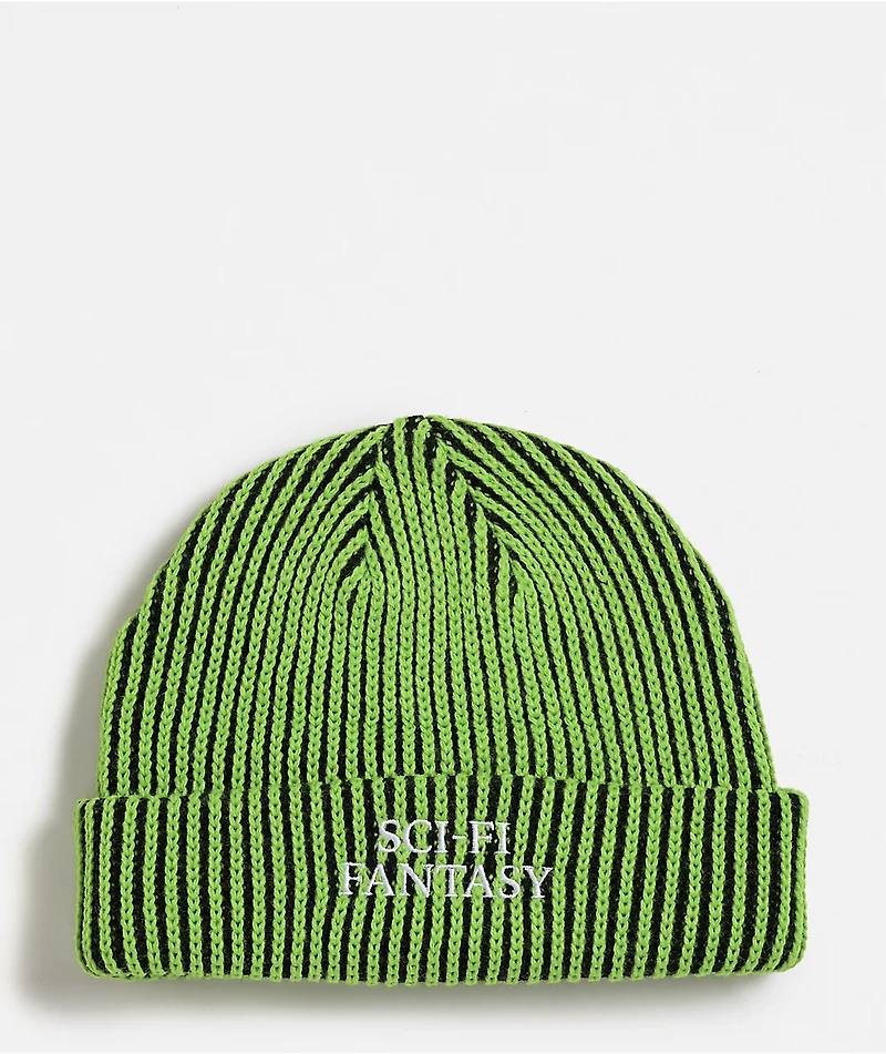 Sci-Fi Fantasy Logo Lime Green & Black Beanie