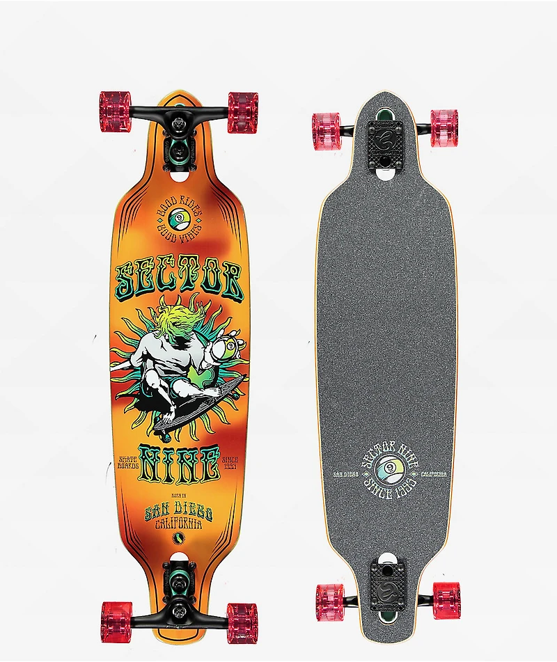 Sector 9 9er Mini Fractal Orange 34" Drop Through Longboard Complete