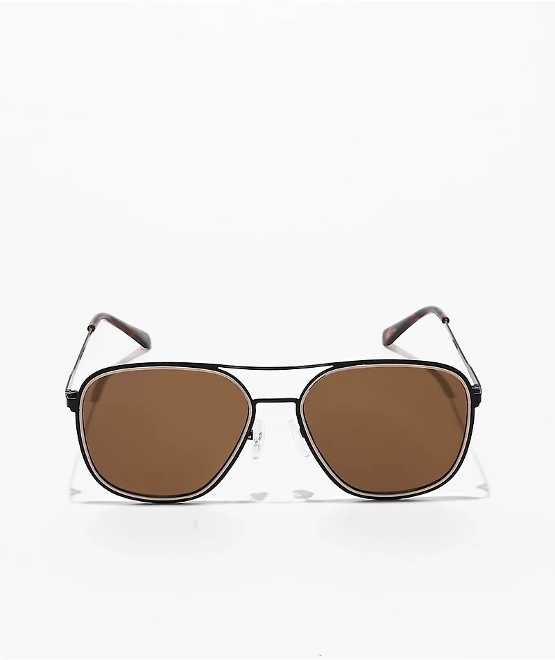 Semi Traditional Black & White Pilot Sunglasses