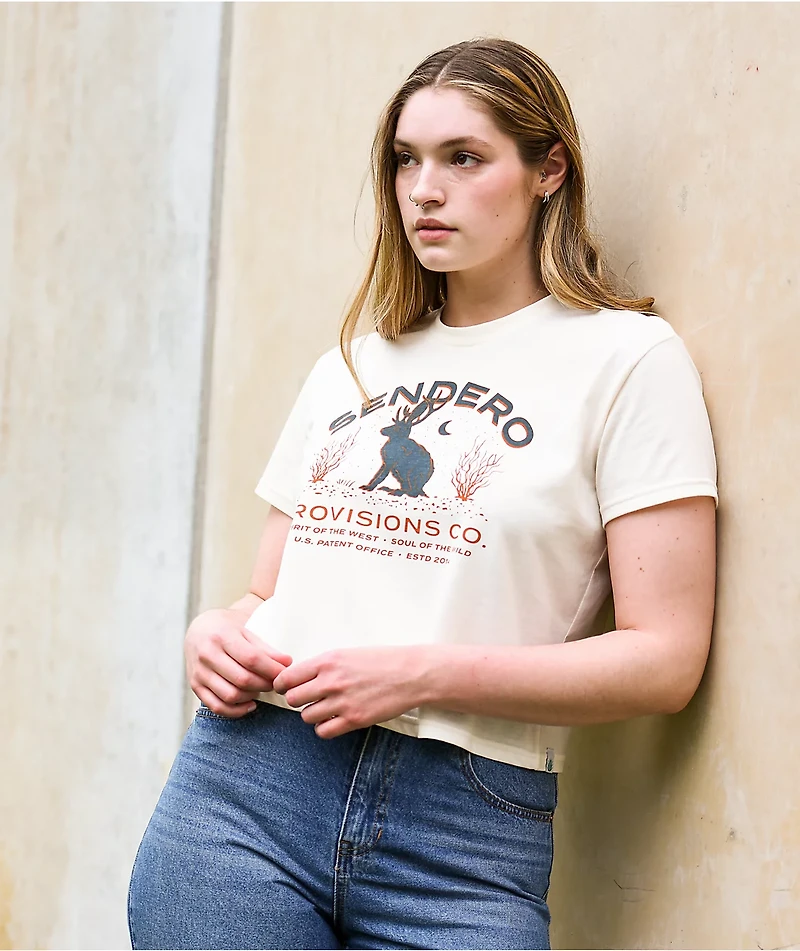 Sendero Jackalope Cream Crop T-Shirt