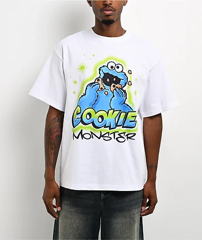 Sesame Street Cookie Monster Airbrush White T-Shirt