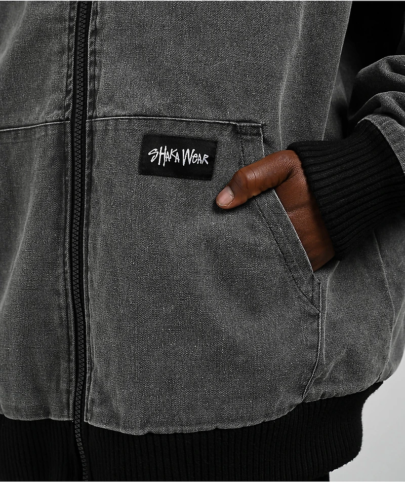 Shaka Wear Aged Canvas Fur Black Wash Work Jacket