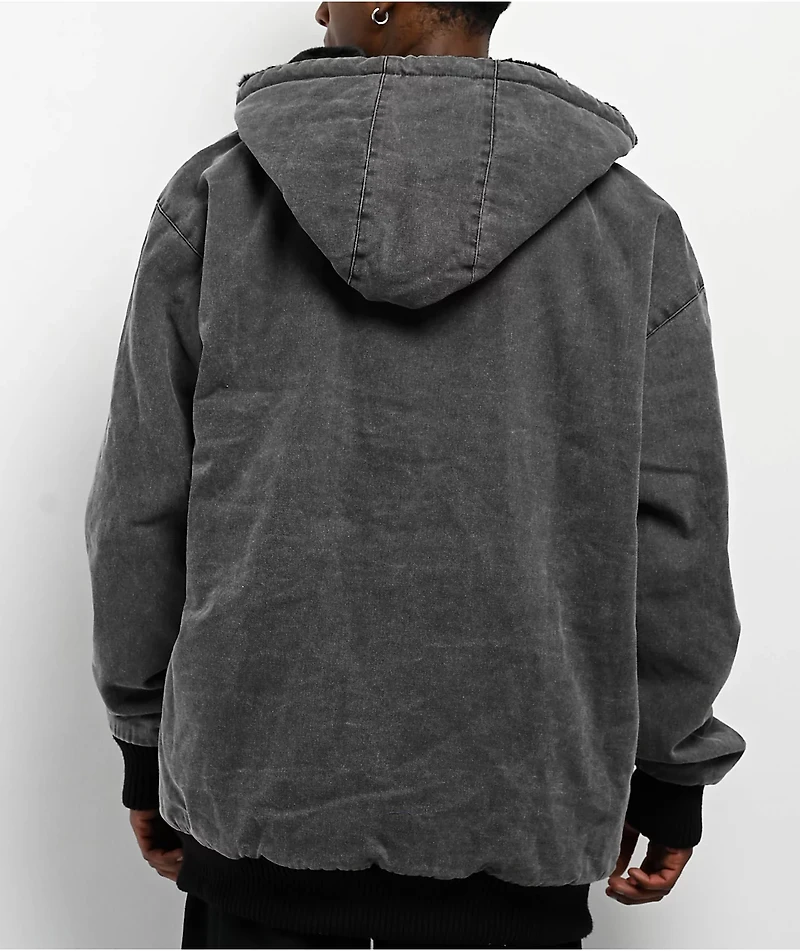 Shaka Wear Aged Canvas Fur Black Wash Work Jacket
