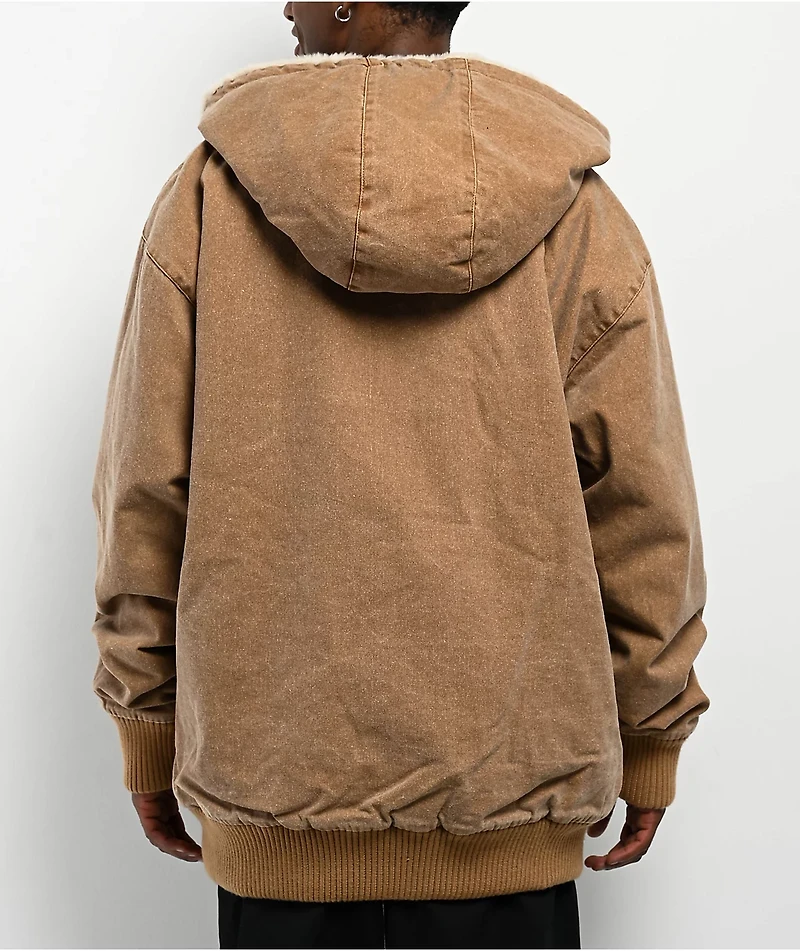 Shaka Wear Aged Canvas Fur Brown Wash Work Jacket