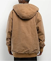 Shaka Wear Aged Canvas Fur Brown Wash Work Jacket