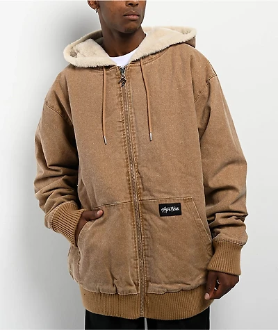 Shaka Wear Aged Canvas Fur Brown Wash Work Jacket