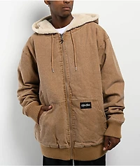 Shaka Wear Aged Canvas Fur Brown Wash Work Jacket