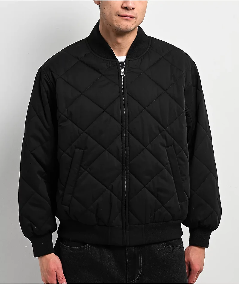 Shaka Wear Diamond Quilted Black Bomber Jacket