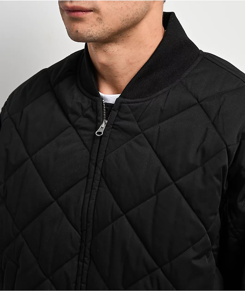 Shaka Wear Diamond Quilted Black Bomber Jacket
