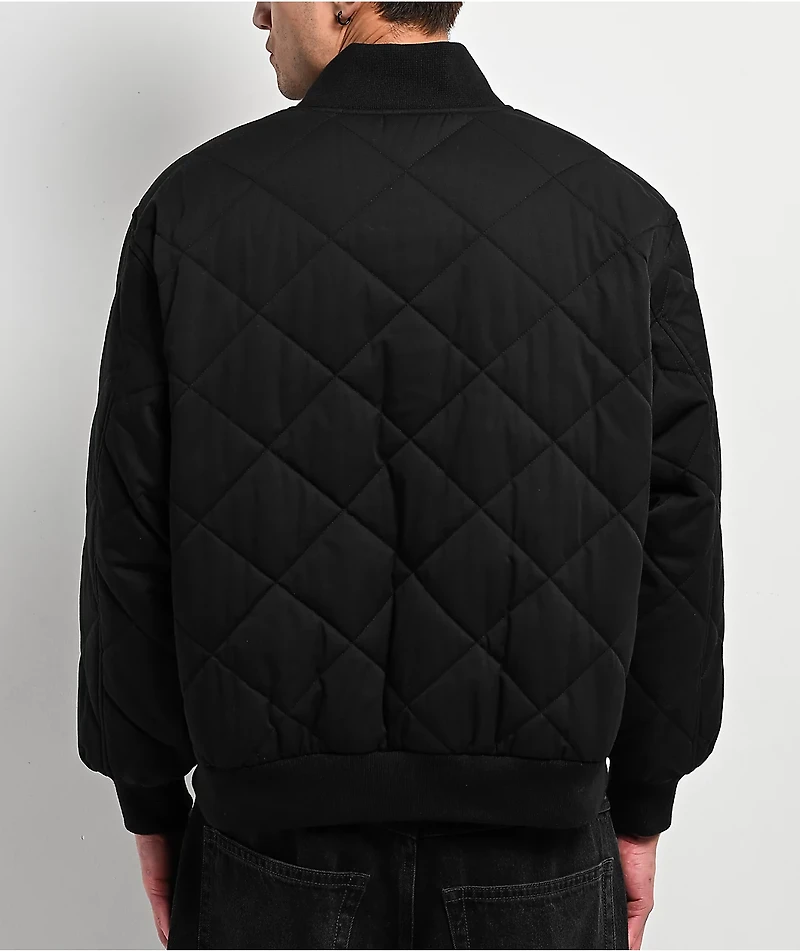 Shaka Wear Diamond Quilted Black Bomber Jacket