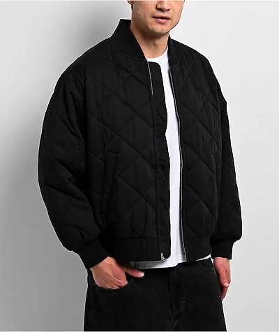 Shaka Wear Diamond Quilted Black Bomber Jacket