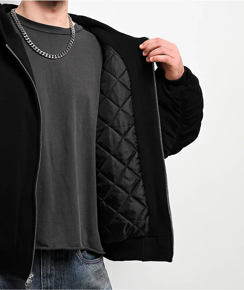 Shaka Wear Fleece Black Hooded Crop Bomber Jacket