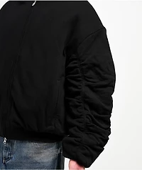Shaka Wear Fleece Black Hooded Crop Bomber Jacket