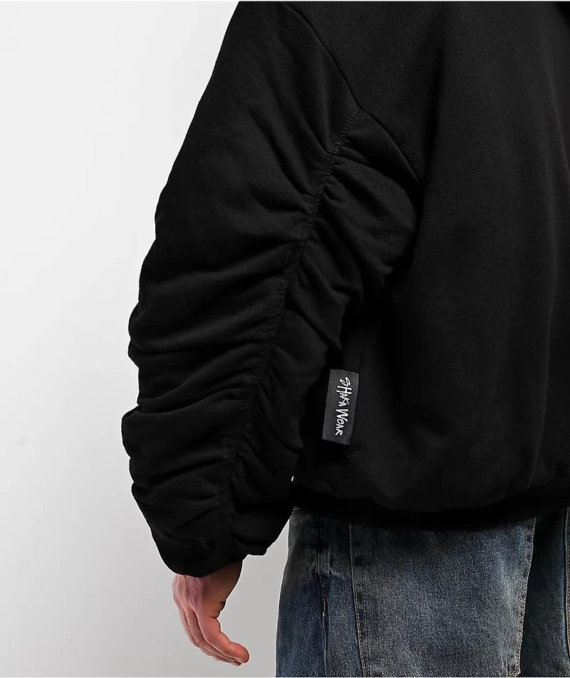 Shaka Wear Fleece Black Hooded Crop Bomber Jacket