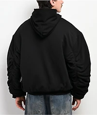 Shaka Wear Fleece Black Hooded Crop Bomber Jacket