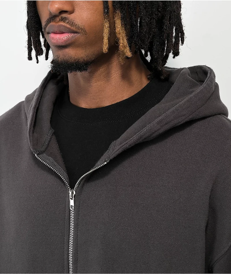 Shaka Wear Garment Dye Grey Heavyweight Double Zip Hoodie