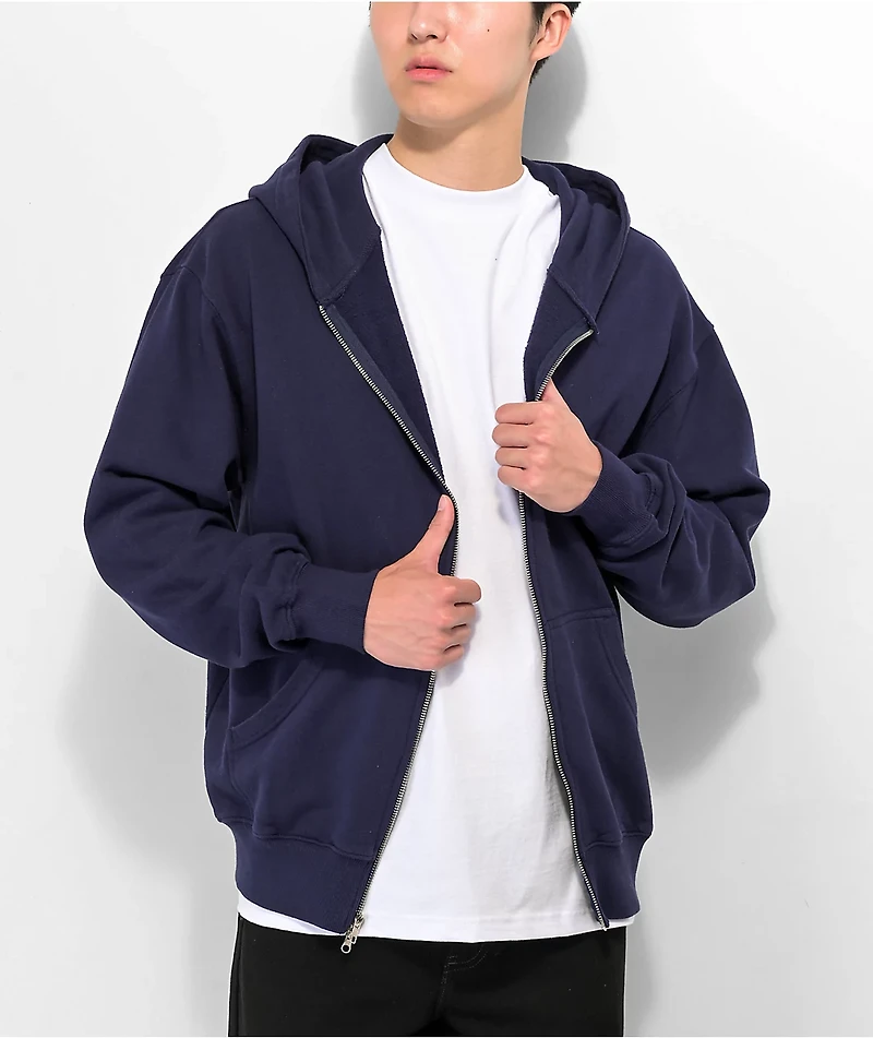 Shaka Wear Garment Dye Navy Heavyweight Double Zip Hoodie