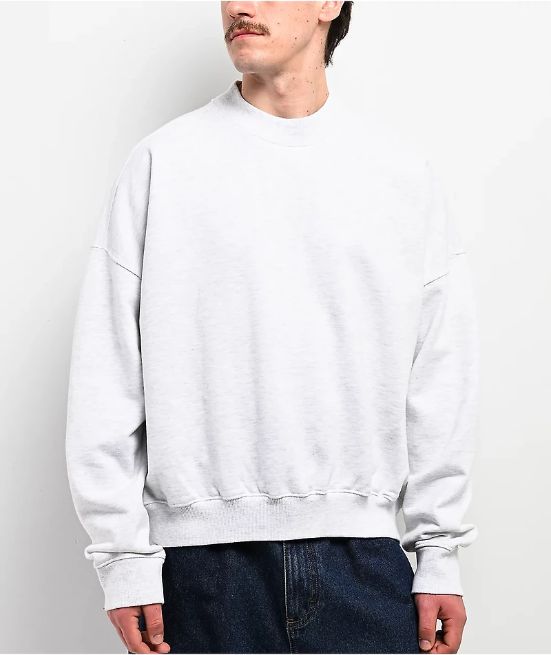 Shaka Wear Heather White Crop Crewneck Sweatshirt