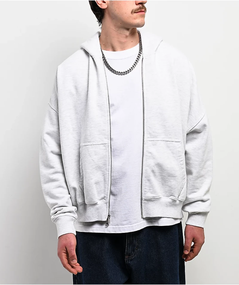 Shaka Wear Heather White Crop Zip Hoodie
