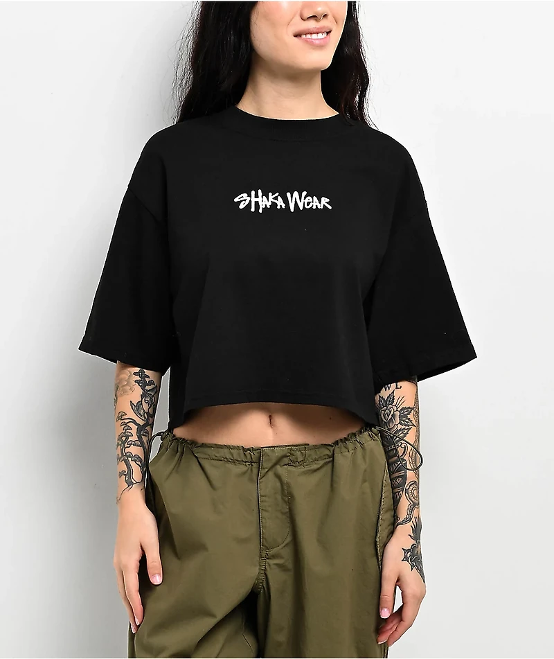 Shaka Wear Logo Black & White Crop T-Shirt
