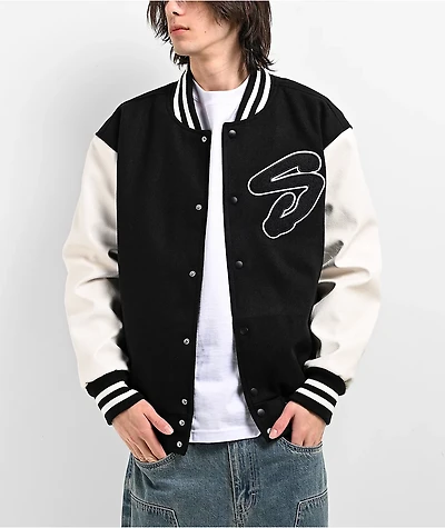 Shaka Wear Logo Black & White Letterman Jacket