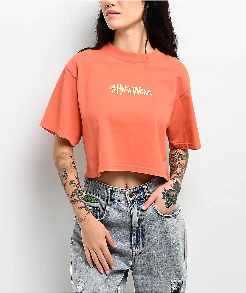 Shaka Wear Logo Peach & Cream Crop T-Shirt