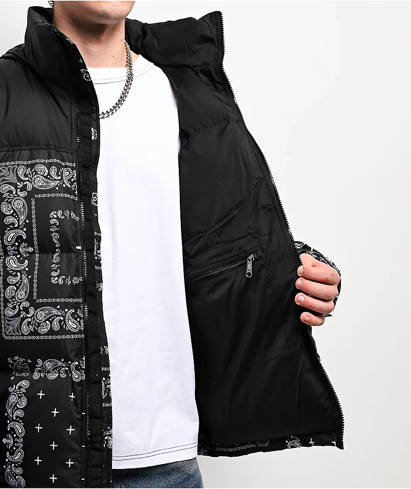 Shaka Wear Paisley Black Down Puffer Jacket