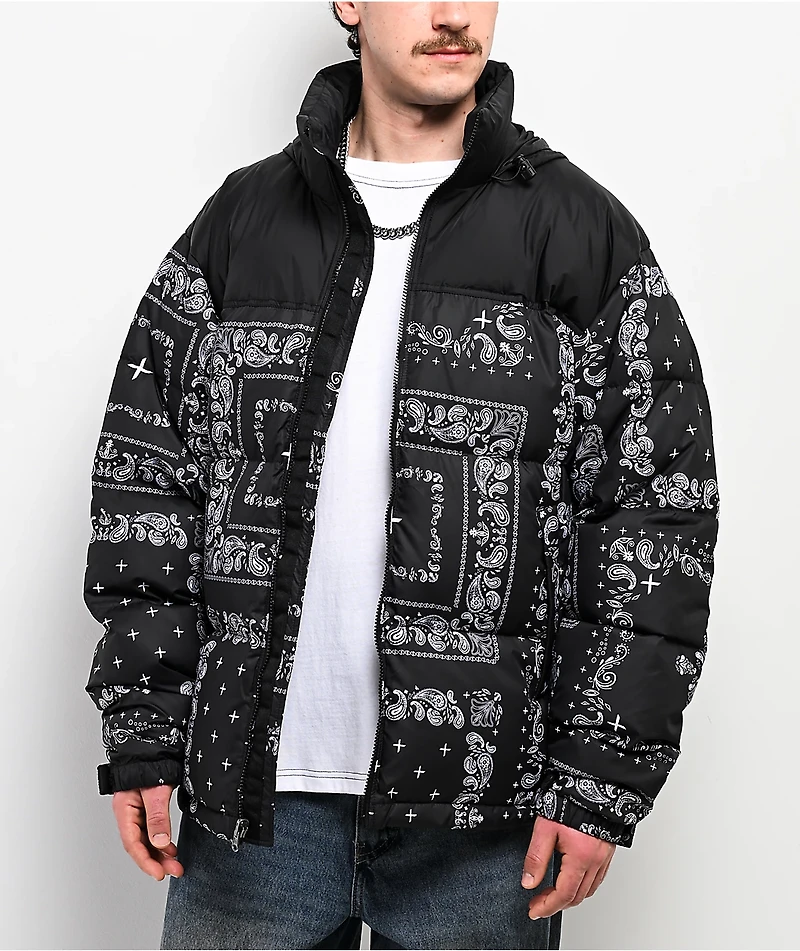Shaka Wear Paisley Black Down Puffer Jacket