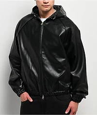 Shaka Wear Patent Leather Black Hooded Bomber Jacket