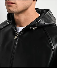 Shaka Wear Patent Leather Black Hooded Bomber Jacket