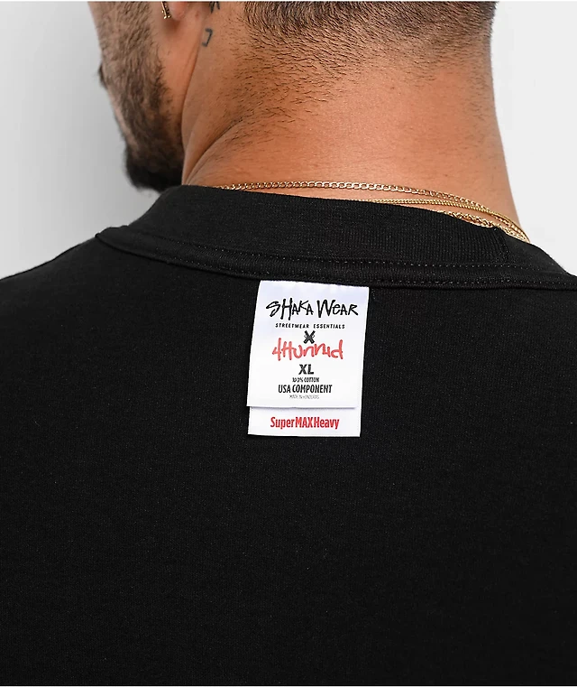Shaka Wear x 4Hunnid Inside Out Black T-Shirt at Hamilton Place in