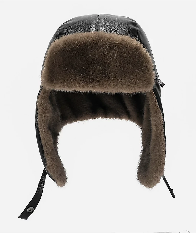 Sheisty Leather Trapper Black Fur Hat