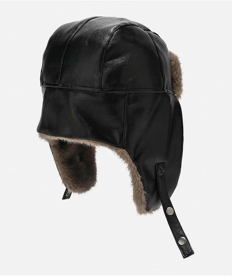 Sheisty Leather Trapper Black Fur Hat