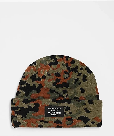 Sheisty Spot Camo Green Beanie