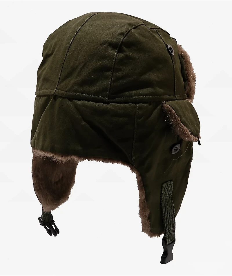 Sheisty Trapper Dark Green Canvas & Fur Hat