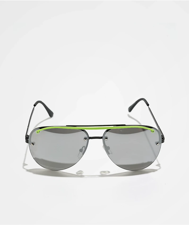 Silver & Green Pilot Sunglasses