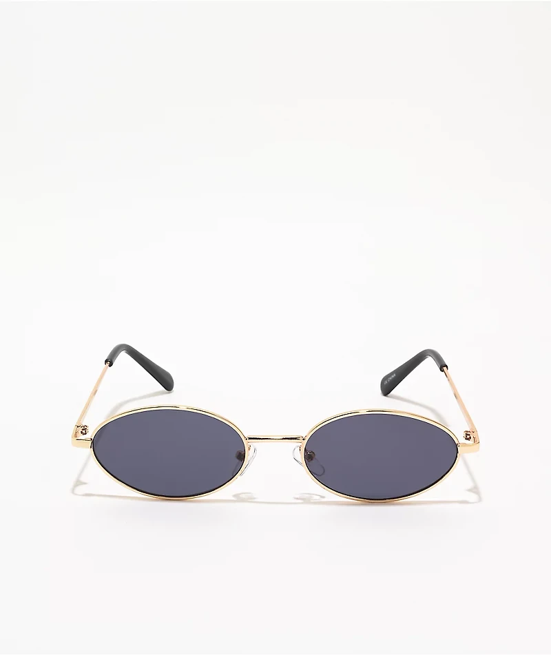 Slim Oval Black & Gold Sunglasses