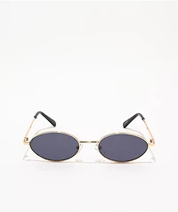 Slim Oval Black & Gold Sunglasses